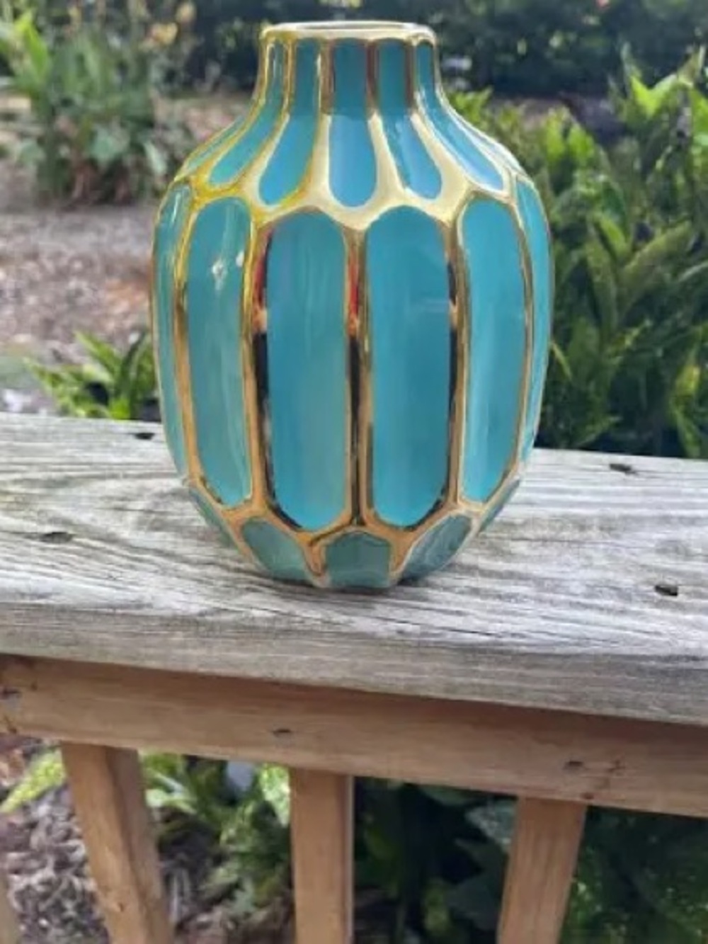 Sagebrook ~Turquoise and Gold Decorative Ceramic Vase - Home Accents